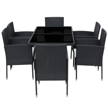 7 Piece Outdoor Dining Set with Cushions Poly Rattan Black - Image 4