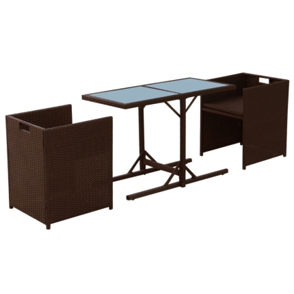 3 Piece Bistro Set with Cushions Poly Rattan Brown - Image 4
