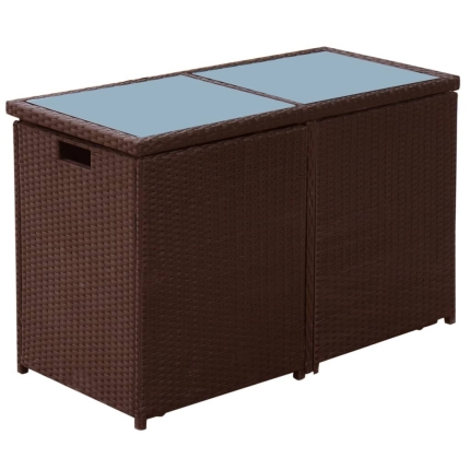 3 Piece Bistro Set with Cushions Poly Rattan Brown - Image 5