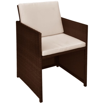 3 Piece Bistro Set with Cushions Poly Rattan Brown - Image 7