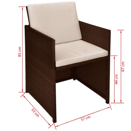 3 Piece Bistro Set with Cushions Poly Rattan Brown - Image 10