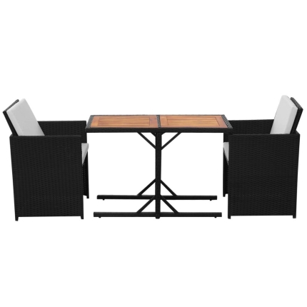 3 Piece Bistro Set with Cushions Poly Rattan Black - Image 3