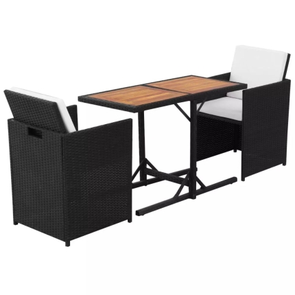 3 Piece Bistro Set with Cushions Poly Rattan Black - Image 4
