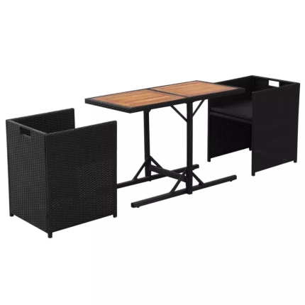 3 Piece Bistro Set with Cushions Poly Rattan Black - Image 5