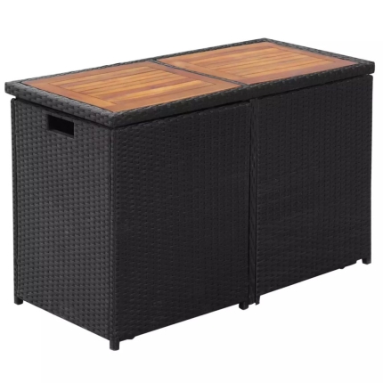 3 Piece Bistro Set with Cushions Poly Rattan Black - Image 6