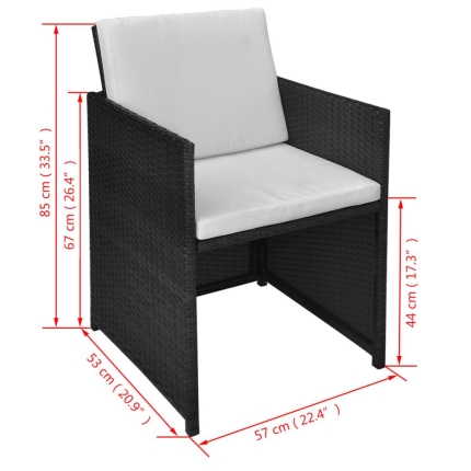 3 Piece Bistro Set with Cushions Poly Rattan Black - Image 11