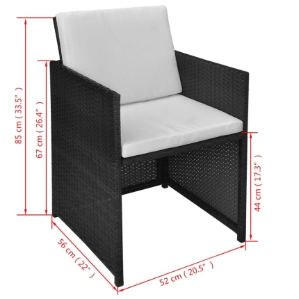 9 Piece Outdoor Dining Set with Cushions Poly Rattan Black - Image 7