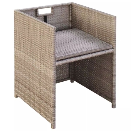 9 Piece Outdoor Dining Set with Cushions Poly Rattan Beige - Image 5