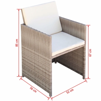 9 Piece Outdoor Dining Set with Cushions Poly Rattan Beige - Image 7
