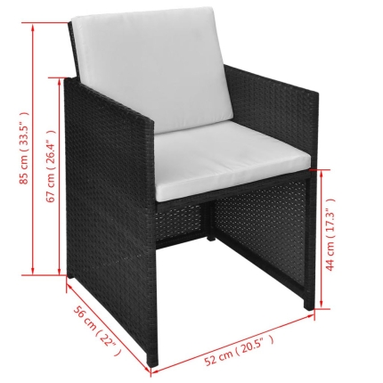 9 Piece Outdoor Dining Set with Cushions Poly Rattan Black - Image 7
