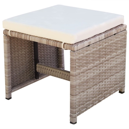 9 Piece Outdoor Dining Set with Cushions Poly Rattan Beige - Image 8