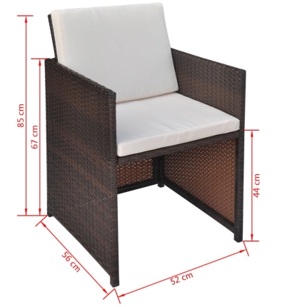 Garden Chairs 2 pcs with Cushions and Pillows Poly Rattan Brown - Image 3