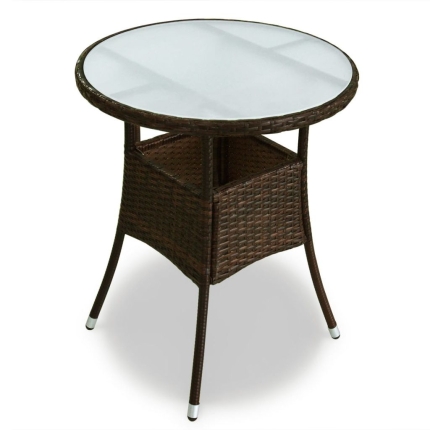 3 Piece Bistro Set with Cushions Poly Rattan Brown - Image 3