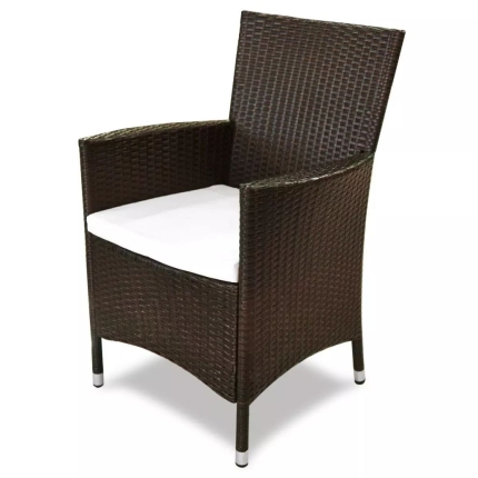 3 Piece Bistro Set with Cushions Poly Rattan Brown - Image 4