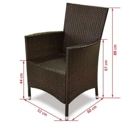 3 Piece Bistro Set with Cushions Poly Rattan Brown - Image 7