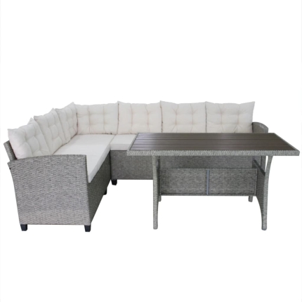 3 Piece Garden Lounge Set with Cushions Poly Rattan Grey - Image 3