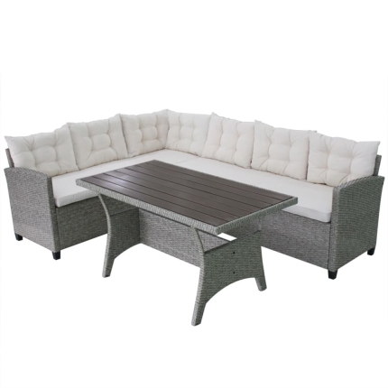 3 Piece Garden Lounge Set with Cushions Poly Rattan Grey - Image 5