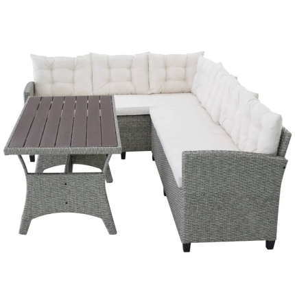 3 Piece Garden Lounge Set with Cushions Poly Rattan Grey - Image 6
