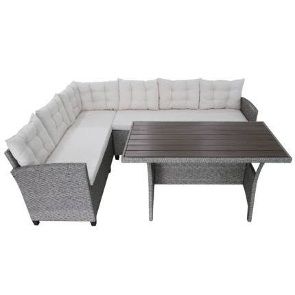 3 Piece Garden Lounge Set with Cushions Poly Rattan Grey - Image 7