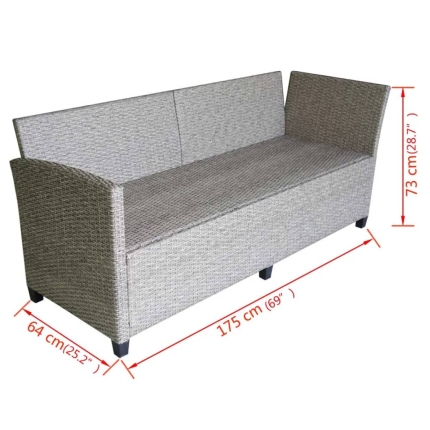3 Piece Garden Lounge Set with Cushions Poly Rattan Grey - Image 11