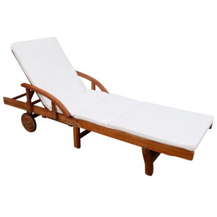 Sun Lounger with Cushion Solid Acacia Wood - Image 2