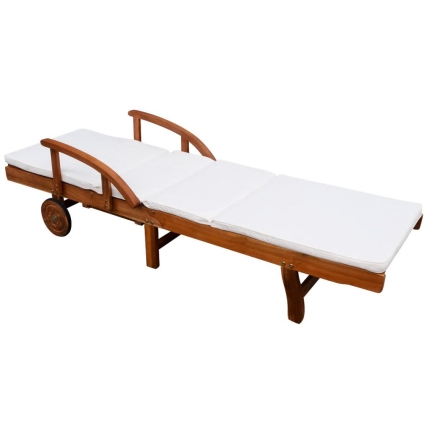 Sun Lounger with Cushion Solid Acacia Wood - Image 3