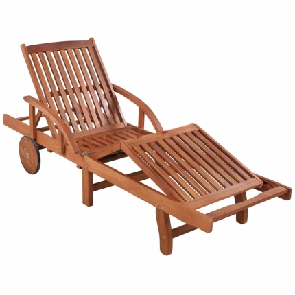 Sun Lounger with Cushion Solid Acacia Wood - Image 4