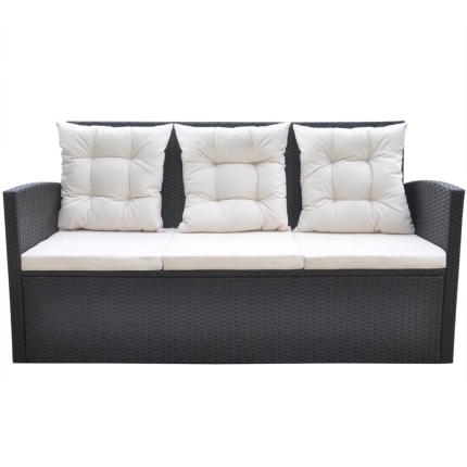 6 Piece Outdoor Dining Set with Cushions Poly Rattan Black - Image 4