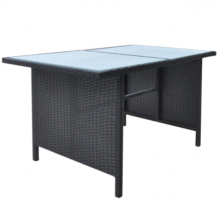 6 Piece Outdoor Dining Set with Cushions Poly Rattan Black - Image 5