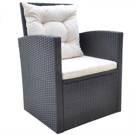 6 Piece Outdoor Dining Set with Cushions Poly Rattan Black - Image 6