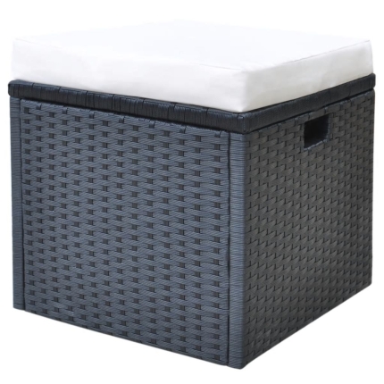 6 Piece Outdoor Dining Set with Cushions Poly Rattan Black - Image 7