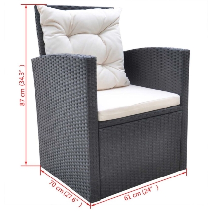 6 Piece Outdoor Dining Set with Cushions Poly Rattan Black - Image 10