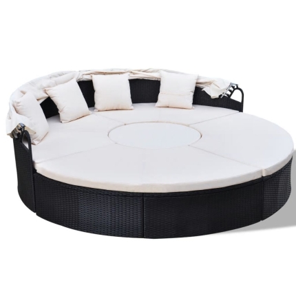 Outdoor Lounge Bed Poly Rattan Black - Image 3