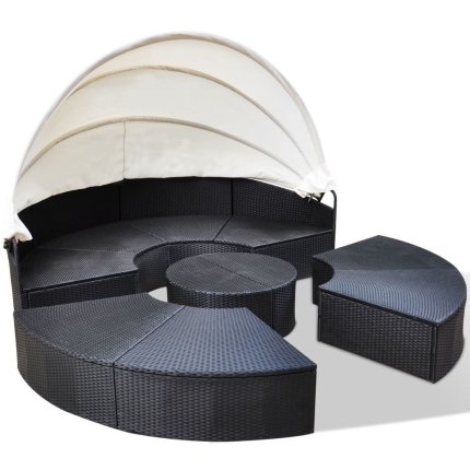 Outdoor Lounge Bed Poly Rattan Black - Image 4