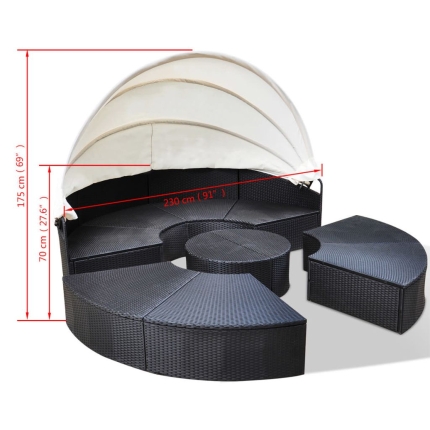 Outdoor Lounge Bed Poly Rattan Black - Image 6