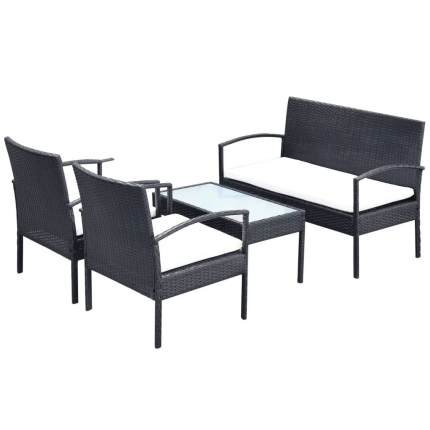 4 Piece Garden Lounge Set with Cushions Poly Rattan Black - Image 3