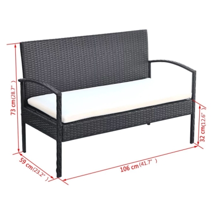 4 Piece Garden Lounge Set with Cushions Poly Rattan Black - Image 8