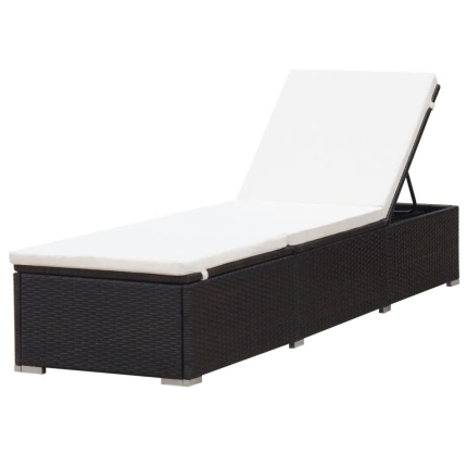 Sun Lounger with Cushion Poly Rattan Brown - Image 2