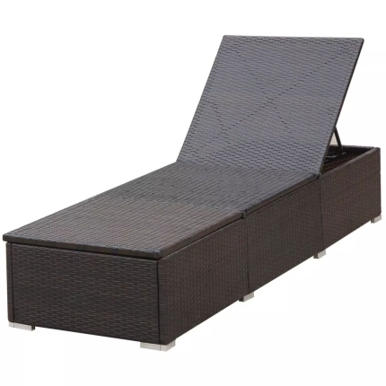 Sun Lounger with Cushion Poly Rattan Brown - Image 4