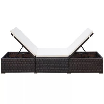 Sun Lounger with Cushion Poly Rattan Brown - Image 5