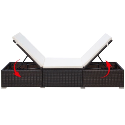 Sun Lounger with Cushion Poly Rattan Brown - Image 6