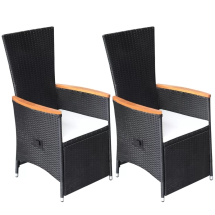Reclining Garden Chairs 2 pcs with Cushions Poly Rattan Black - Image 2