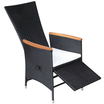 Reclining Garden Chairs 2 pcs with Cushions Poly Rattan Black - Image 5