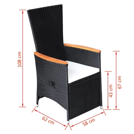 Reclining Garden Chairs 2 pcs with Cushions Poly Rattan Black - Image 7