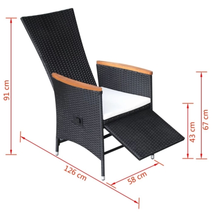 Reclining Garden Chairs 2 pcs with Cushions Poly Rattan Black - Image 8