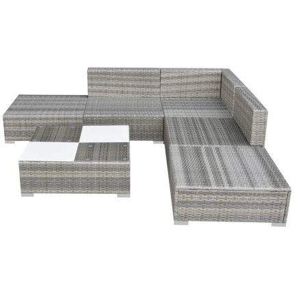 6 Piece Garden Lounge Set with Cushions Poly Rattan Grey - Image 3