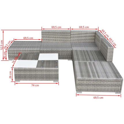 6 Piece Garden Lounge Set with Cushions Poly Rattan Grey - Image 5
