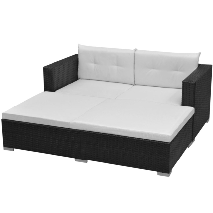 3 Piece Garden Lounge Set with Cushions Poly Rattan Black - Image 3