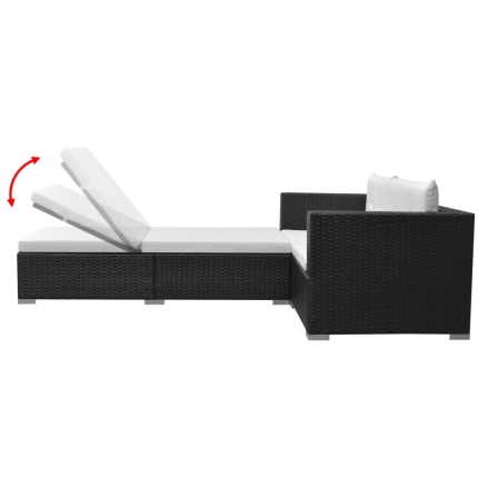 3 Piece Garden Lounge Set with Cushions Poly Rattan Black - Image 4
