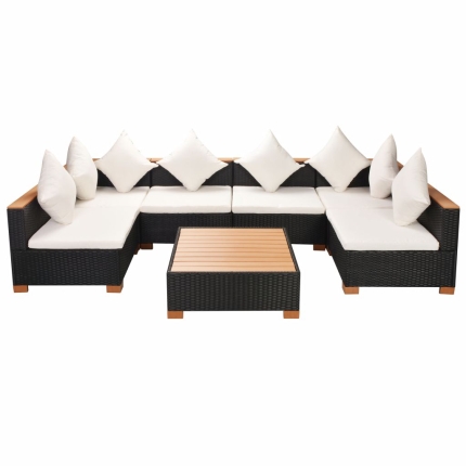 7 Piece Garden Lounge Set with Cushions Poly Rattan Black - Image 2